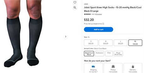 Jobst Sport Knee High Socks 15-20 mmHg Black/Gray, XL