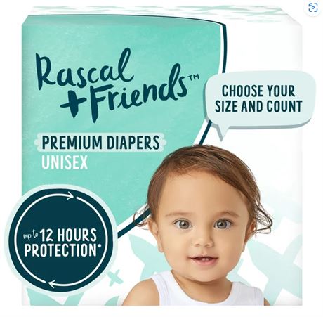 Rascal and Friends Chemical Free Diapers, Size 6, 54 count