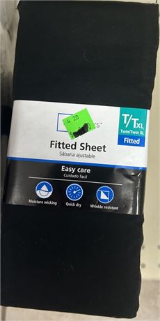 Mainstays Easy Care 300 TC Cotton Percale Blend Fitted Sheet, T/TXL, Black, 1pc