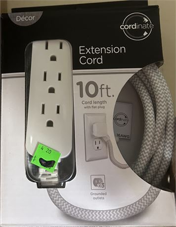 Cordinate 10ft. 3-Outlet Extension Cord, White/Gray  39624