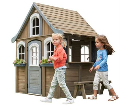 KidKraft Forestview II Wooden Outdoor Playhouse with Ringing Doorbell, Bench and
