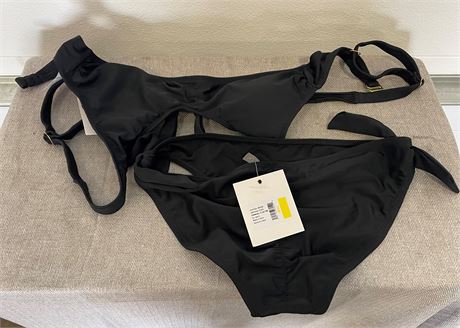 Cyn & Luca Juniors Bailey Tie Front Swimsuit Bikini Top & Bottom, Medium, Black