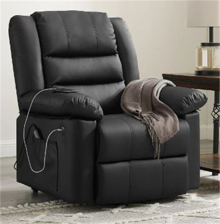 Hillsdale Cedar City Power Lift Faux Leather Recliner with USB, Midnight Black