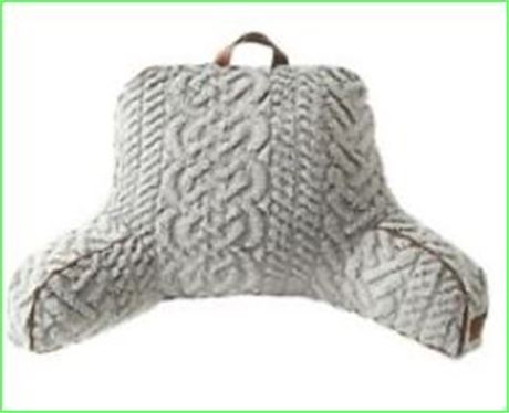 Dearfoams Backrest with Leather Piping, Grey Cable Knit Sherpa