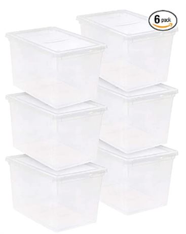 Case of (6)  Mainstays 68 qt Large Storage Boxes, Clear