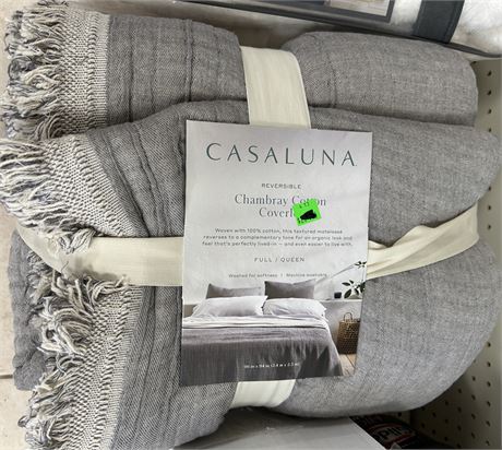 Casaluna Chambray Cotton Coverlet, Gray, Full/Queen