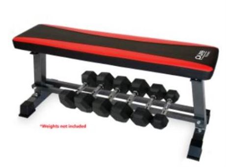 Pure Fitness Flat Bench with Dumbbell Rack, Weight Capacity 600lbs