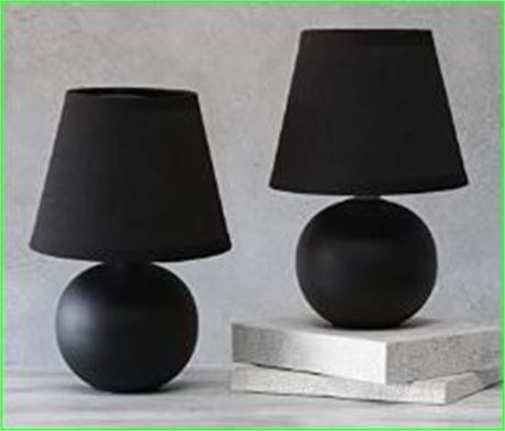 Mini Ceramic Globe Table Lamps, Black, Set of 2