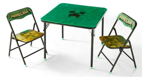 Minecraft 3 Piece Square Metal Folding Table And Chair Set
