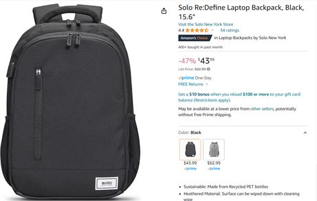 Solo Re:Define Laptop Backpack, Black, 15.6"