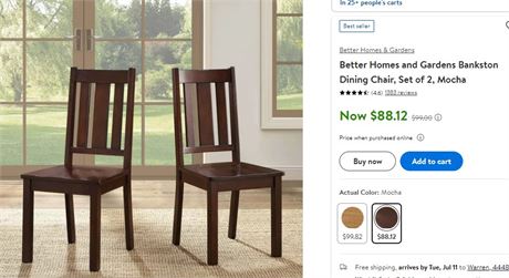 Better Homes and Gardens Bankston Dining Chair, Set of 2, Mocha