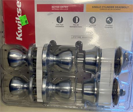 Kwikset 2 pack of Deadbolt and Keyed Entry, Silver