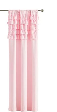 Your Zone Pink Ruffle Reversible Rod Pocket Blackout Curtain Panel, 37 x 84