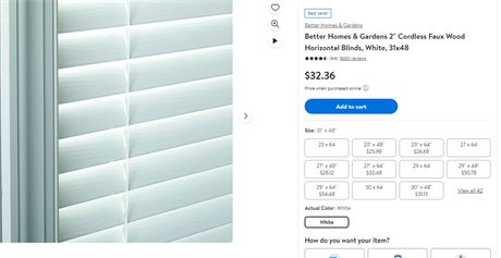 Better Homes & Gardens 2 Cordless Faux Wood Horizontal Blinds, White, 31x48