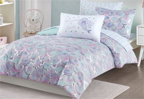 1. Your Zone Iridescent Seashell Lavender and Aqua Printed 6 Piece Mermaid Bed i