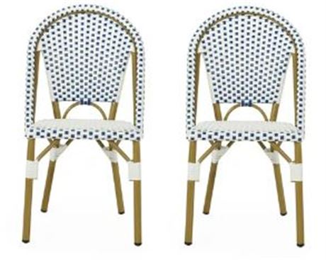 Ryder Outdoor French Bistro Chair, Set of 2, Blue/white