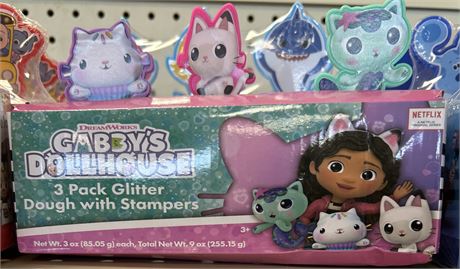 Gabby's Dollhouse 3 pack Glitter Dough with Stampers