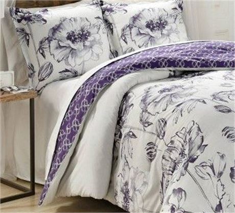 3pc King Jasmeen Reversible Comforter Set Purple