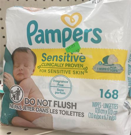Pampers Sensitive Skin Wipes, 168 count