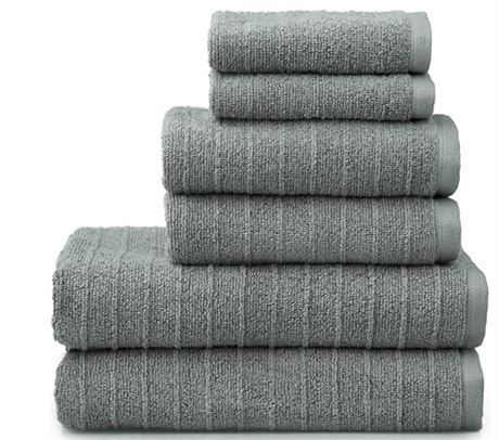 James Towels 6 pc Towel set, 2 bath, 2 hand and 2 wash, Gray