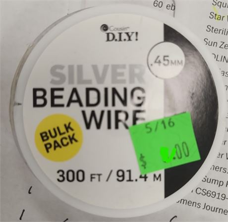 Cousin DIY silver metal beading wire .45mm, 100 yd