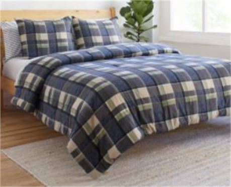 Gap Home Heathered Plaid Flannel Reversible Comforter set, TWIN. Inc. Comforter