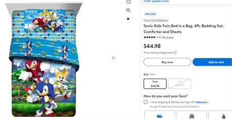 Sonic Kids Twin Bed in a Bag, 4Pc Bedding Set, Comforter and Sheets