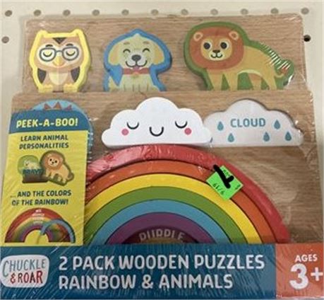 Chuckle and Roar 2 pack Wooden Puzzles Rainbow and Animals