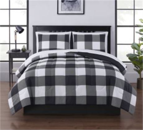 Mainstays 8 piece Complete Bedding Set, Black/white Plaid, FULL