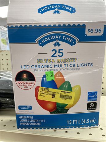 Holiday Time Ultra Bright LED Ceramic Multi C9 Lights, 15 ft