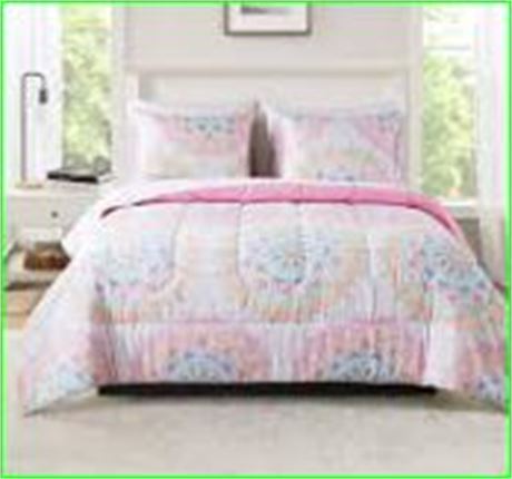 Mainstays Pink Medallion 7pc Comforter Set, Full