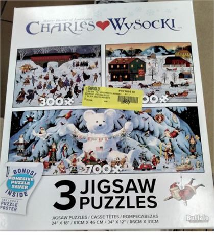Buffalo Games Charles Wysocki Holiday Three Interlocking Jigsaw Puzzles
