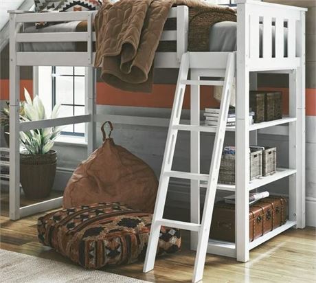 Better Homes and Gardens Twin Loft Bed with Bookshelf, White