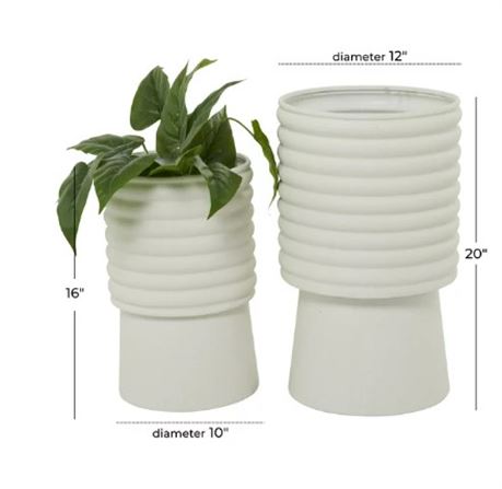 CosmoLiving by Cosmopolitan 20, 16H Ribbed White Metal Planter (2 Count)