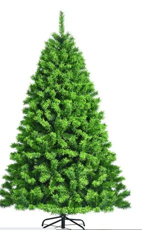 Costway 6.5 ft Green Flocked Hinged Artificial Christmas Tree w/ Metal Stand