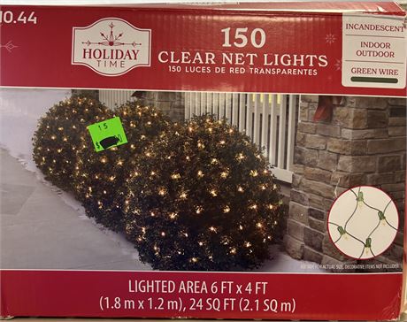 Holiday Time 150 clear net lights, covers 6' x 4'