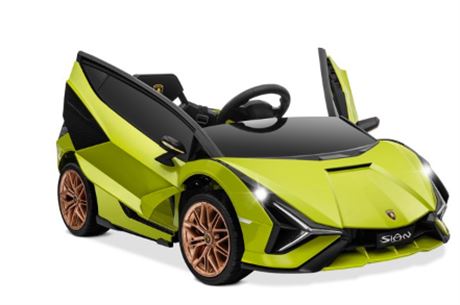 Kidzone Kids 12v Electric Lamborghini Car, Green w/ Gold Rims