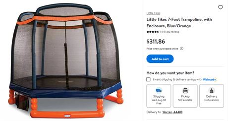 Little Tikes 7-Foot Trampoline, with Enclosure, Blue/Orange