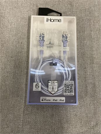 iHome Nylon Braided Lightning to USB-C Cable, Lavender, 6