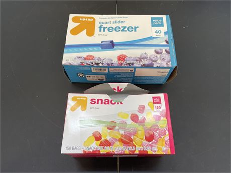 LOT of Slider Quart Freezer Bags - 40ct + Snack Pack 150 ct