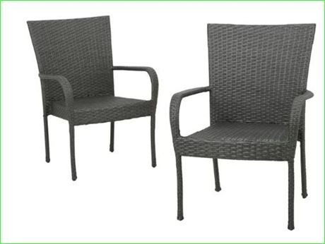 Noble House Dior Outdoor Dining Chair - Wicker - Set of 2 - Has Arms - Gray
