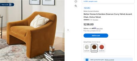 Better   Homes & Gardens Emerson Curvy Velvet Accent Chair