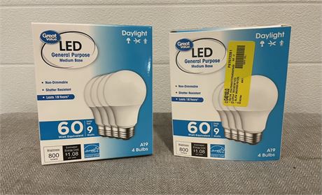 (2) Great Value LED Light Bulb, 9W (60W Equivalent) A19