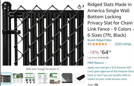 Ridged slats for chain link fence, 6 foot, black
