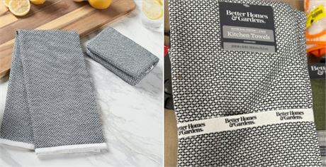 BHG Rich Black Cotton-and-Polyester Woven Dual-Purpose Oversized Kitchen Towels
