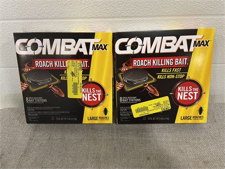 (2) Combat Max Large Roach Killing Bait Stations, Child-resistant, 8 Count