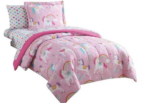 Your Zone Rainbow Unicorn 5 piece bed in a bag, TWIN