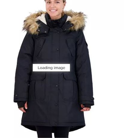 Swiss Tech Puffer Parka Jacket, Black with Fur on Hood, Size YOUTH XXL (18)