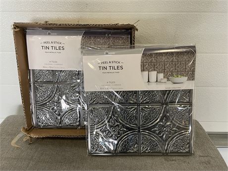 (5) InHome Camden Antique Silver Faux Tin Peel & Stick Backsplash Tiles