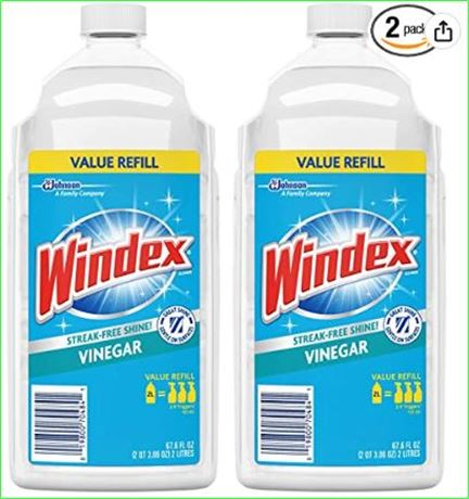 (2) Windex Glass Cleaner Refill, Vinegar, Streak-Free Shine, 2 L